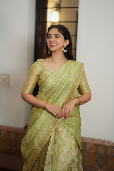 Aalaya Green Banarasi Half Saree Set
