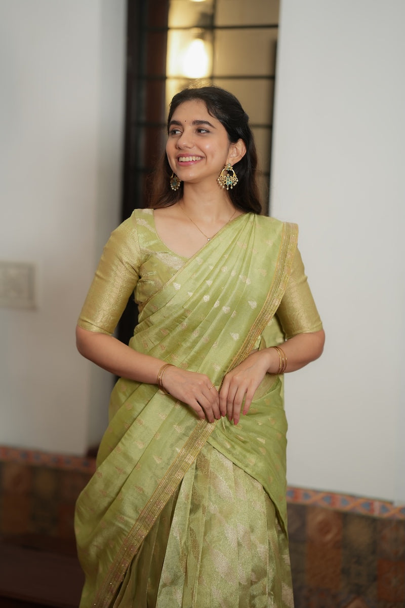 Aalaya Green Banarasi Half Saree Set