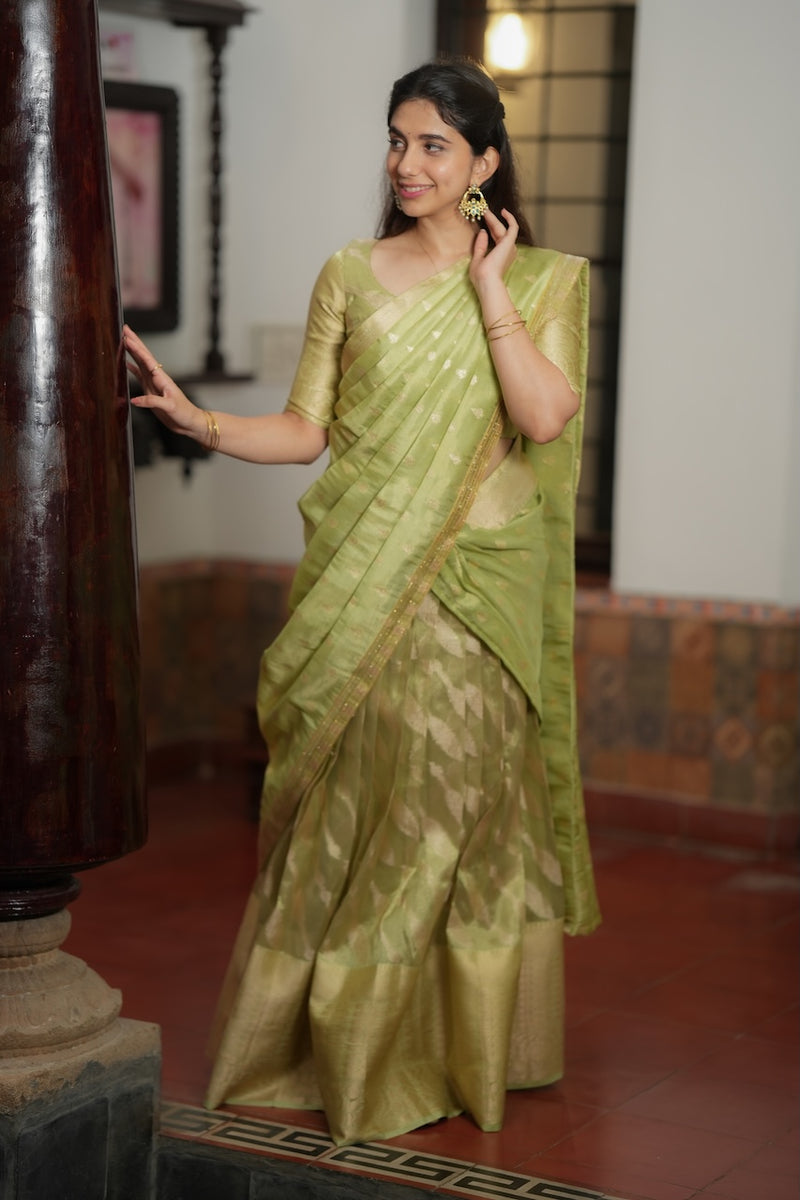 Aalaya Green Banarasi Half Saree Set