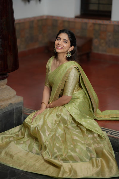 Aalaya Green Banarasi Half Saree Set