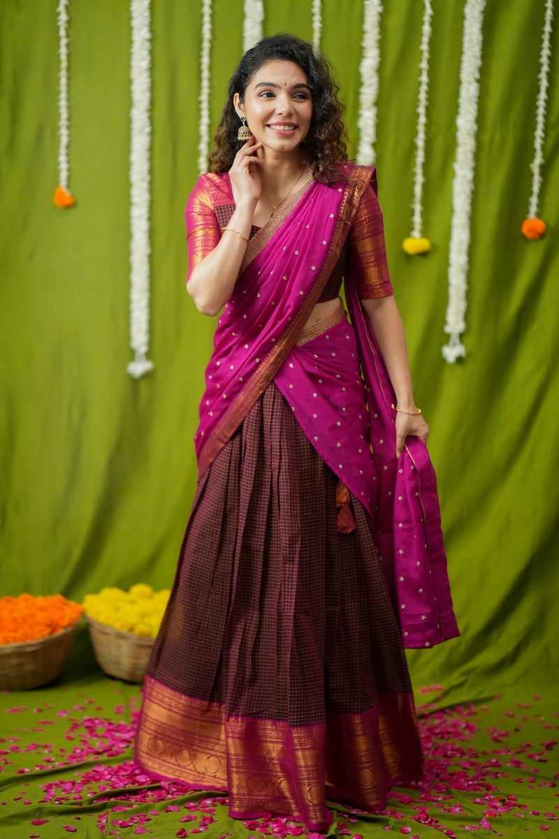 Esha Wine check Halfsaree