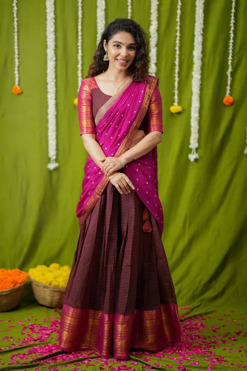 Esha Wine check Halfsaree