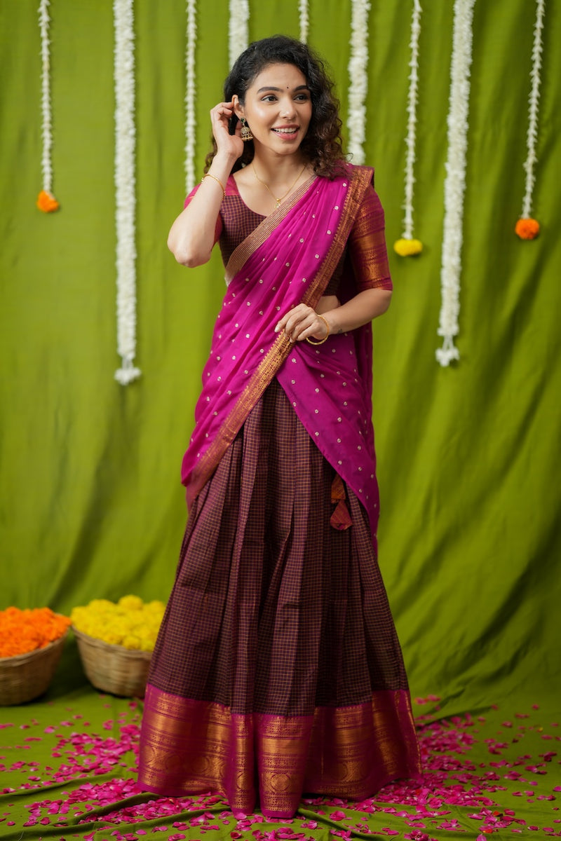 Esha Wine check Halfsaree