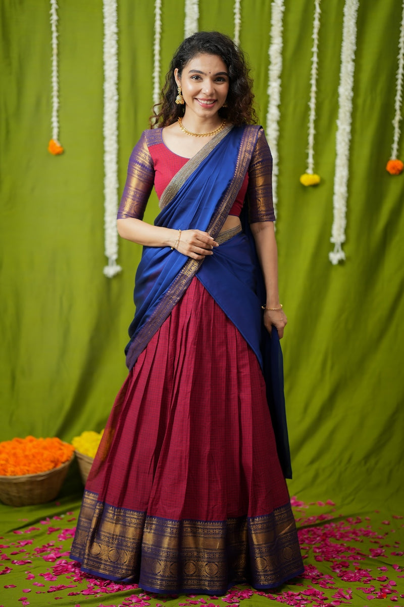 Esha Red check Halfsaree