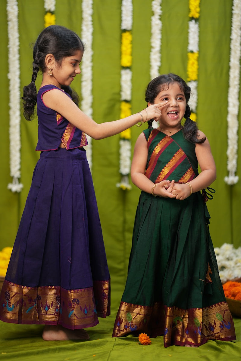 Cavery Violet Handlloom Top & Skirt Mini