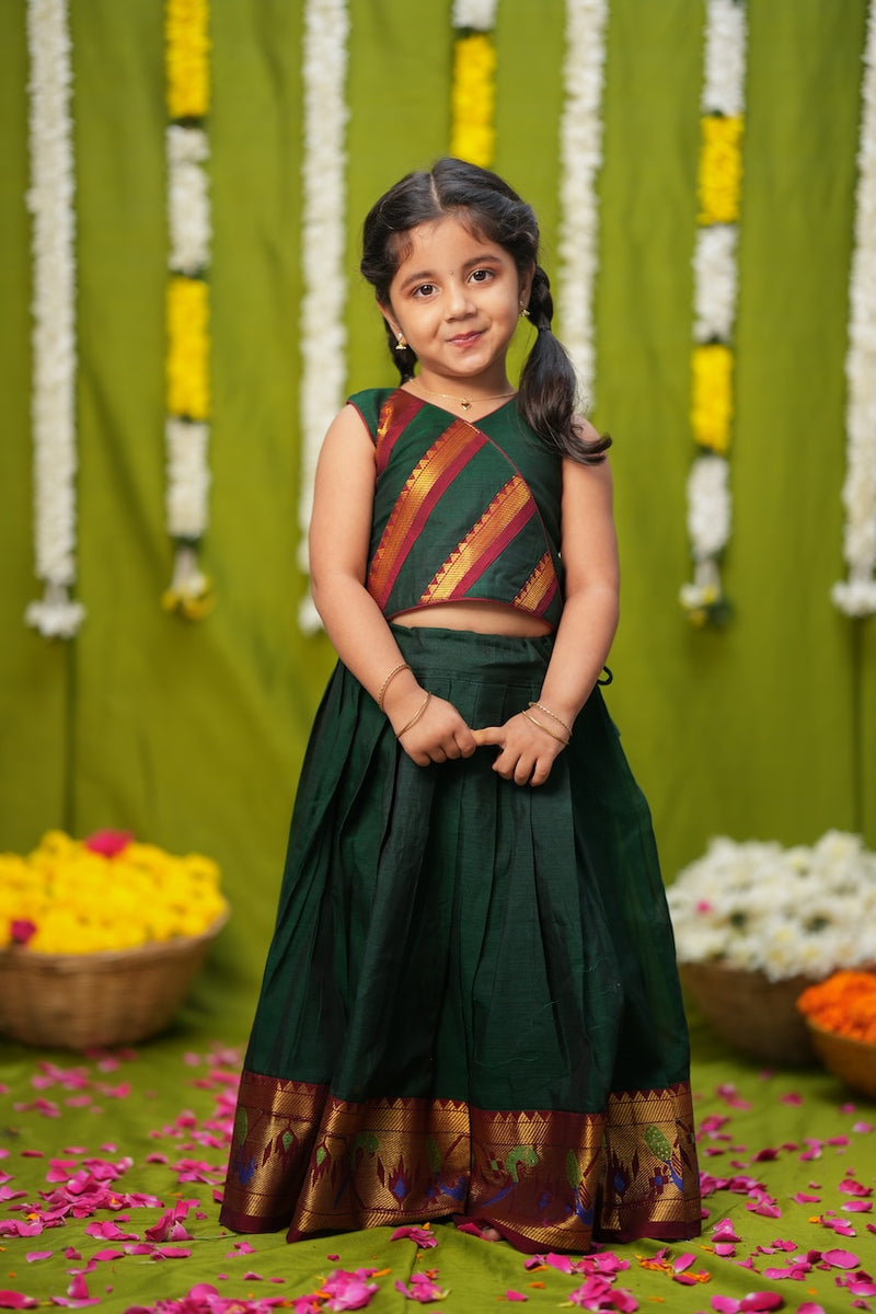 Cavery Green Handlloom Top & Skirt Mini