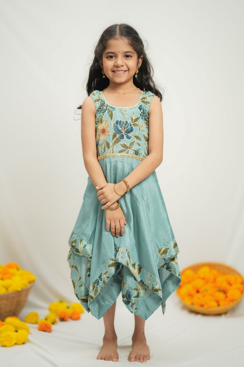 Chandrika Blue Layered Floral Party Dress Mini