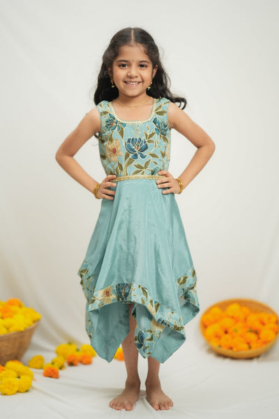 Chandrika Blue Layered Floral Party Dress Mini