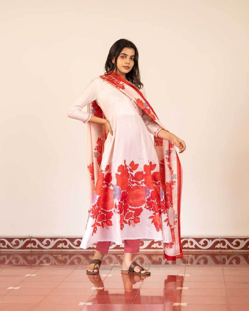 Printed Kali Kurta & Dupatta