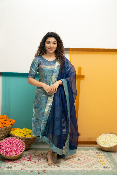 Varuni Navy & Teal Blue Kurti Set