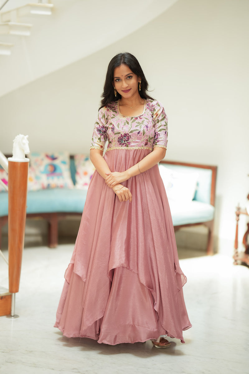 Chandrika Mauve Floral Layered Anarkali