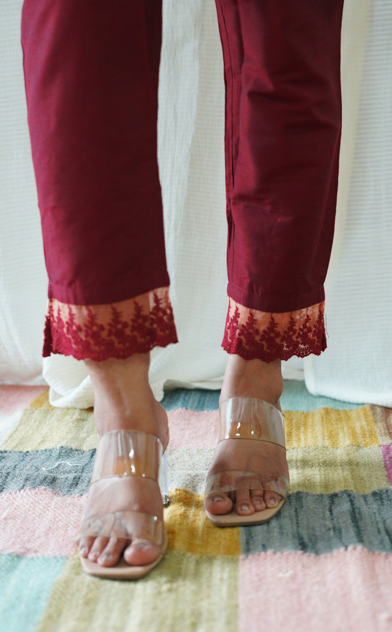 Maroon Solid Bottom with Lace detailing