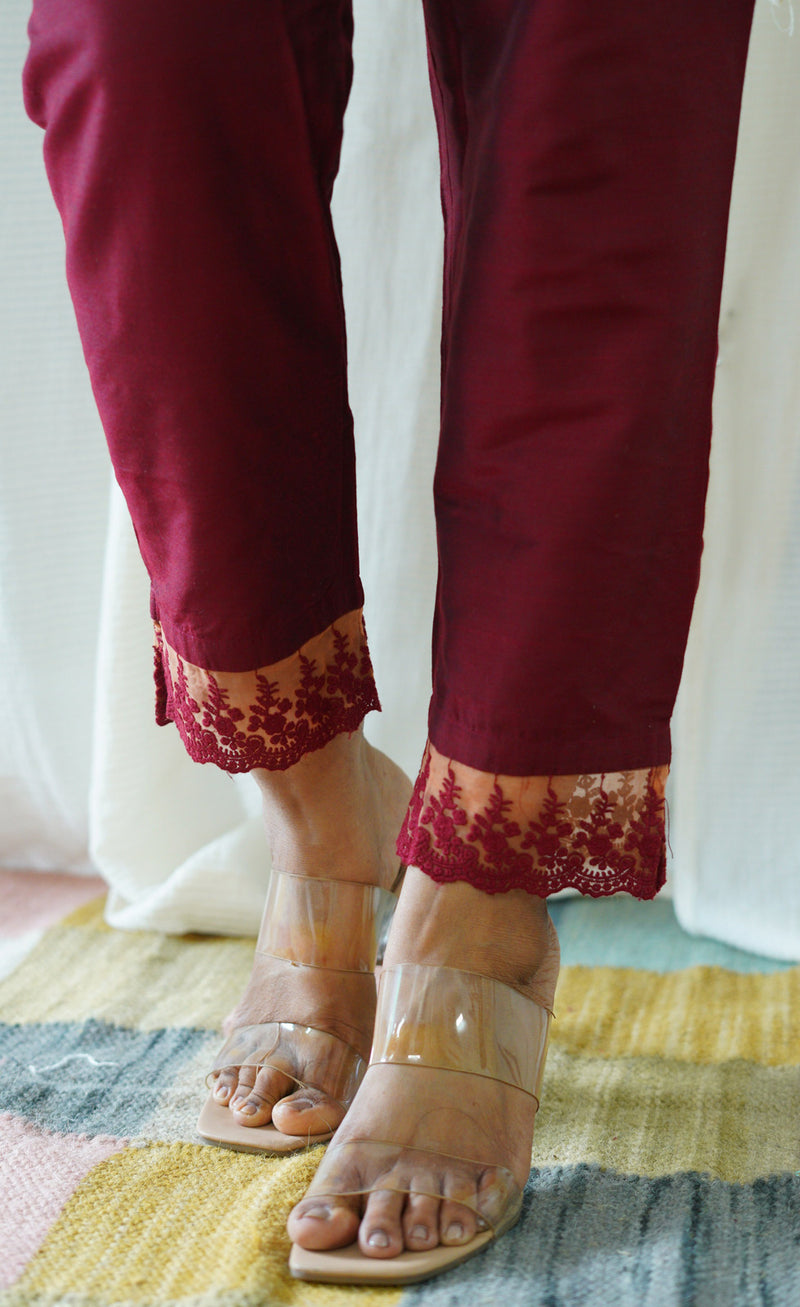 Maroon Solid Bottom with Lace detailing