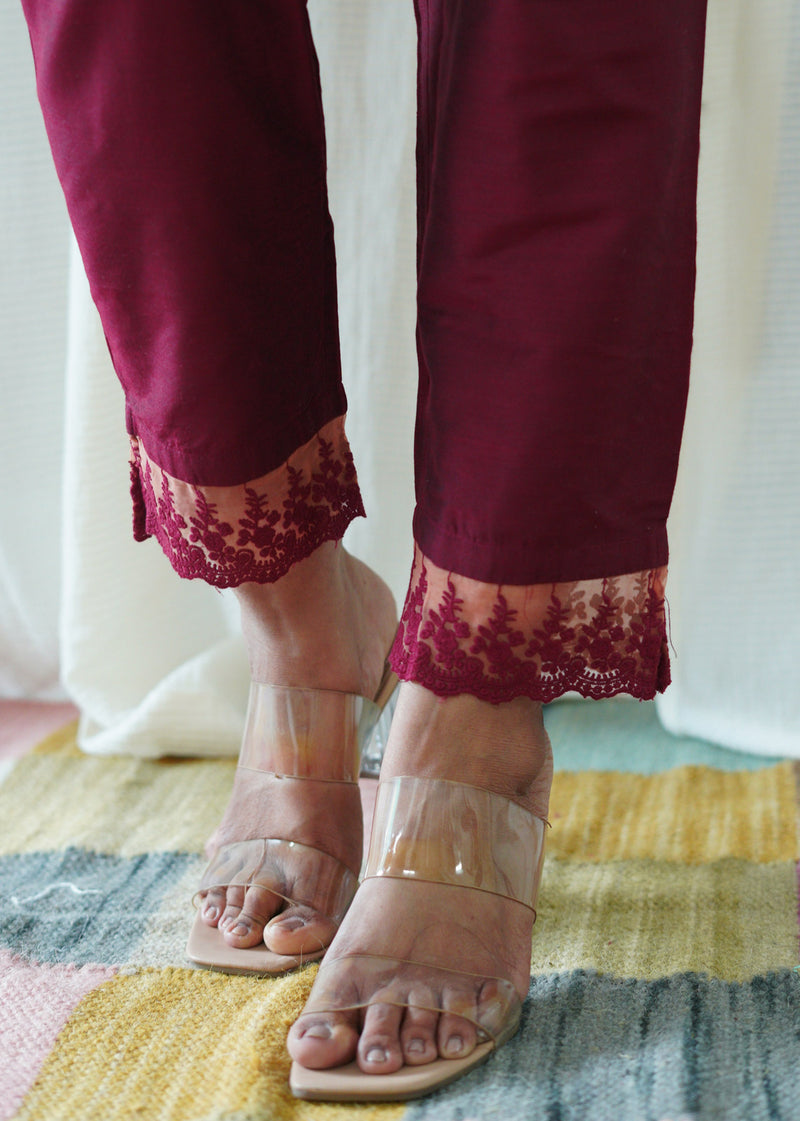 Maroon Solid Bottom with Lace detailing