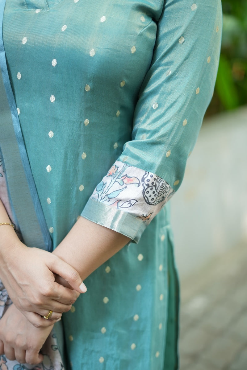 Charita Pastel green Chanderi Kurta Set with Kalamkari Dupatta