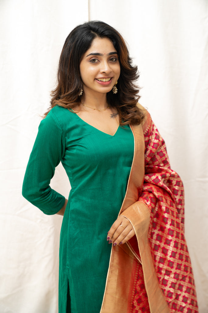 Sruthi Green with Magenta Brocade dupatta