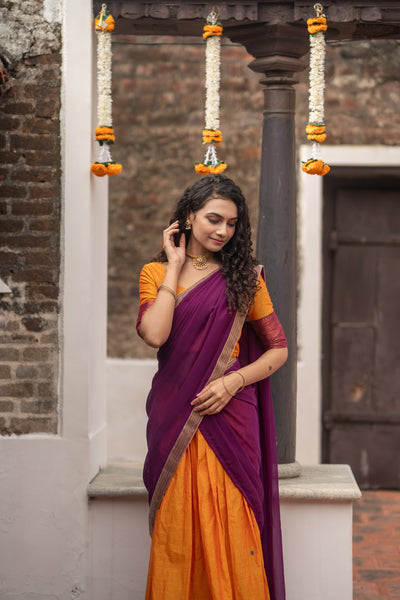 Pooja Orange with Violet Handlom Halfsaree