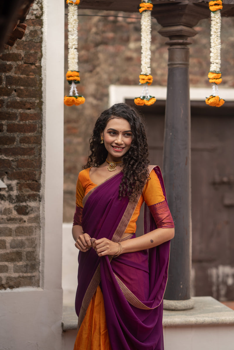 Pooja Orange with Violet Handlom Halfsaree