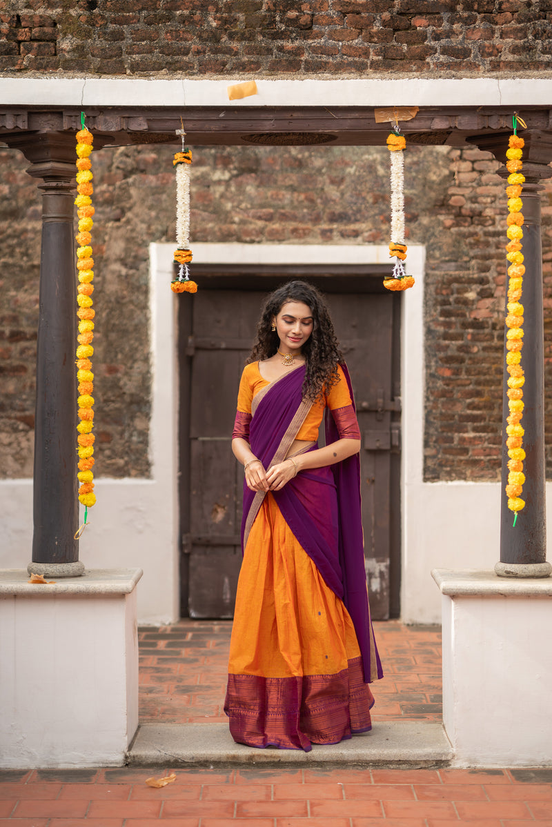 Pooja Orange with Violet Handlom Halfsaree