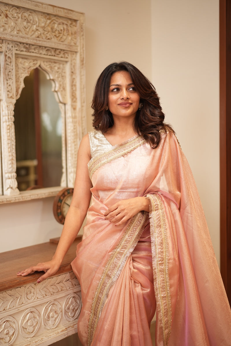 Alya - Tissue Silk Saree - Cavern Baby Pink + Silver Gotta