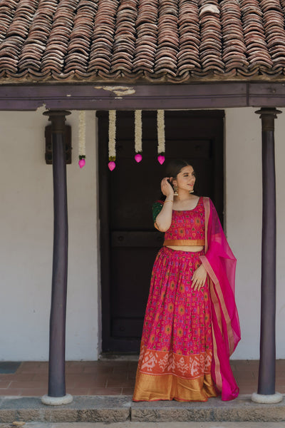 EXP - Harshini Pink with Green Croptop Skirt
