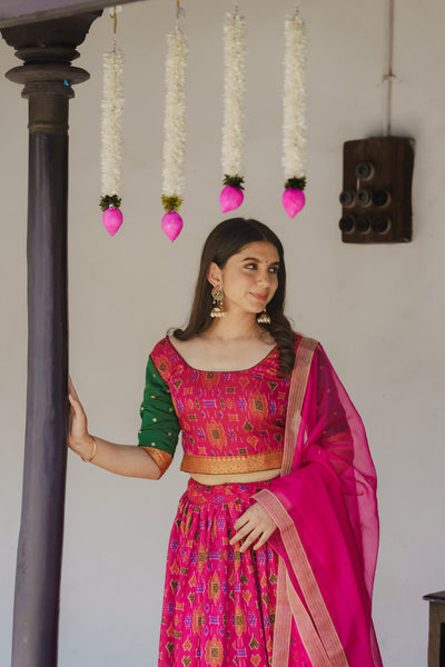 EXP - Harshini Pink with Green Croptop Skirt