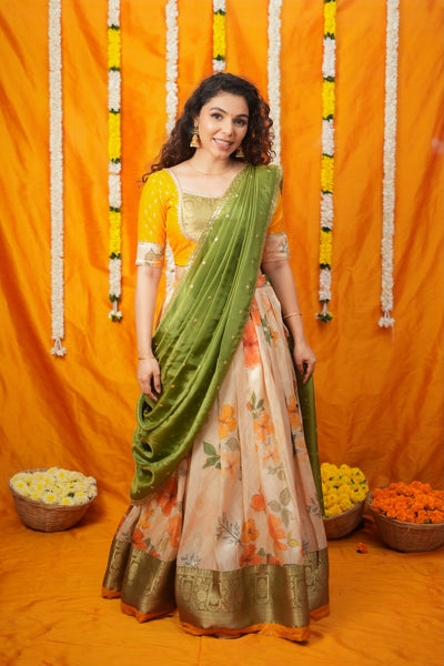 Harita Mustard & Floral Ivory Lehenga Set