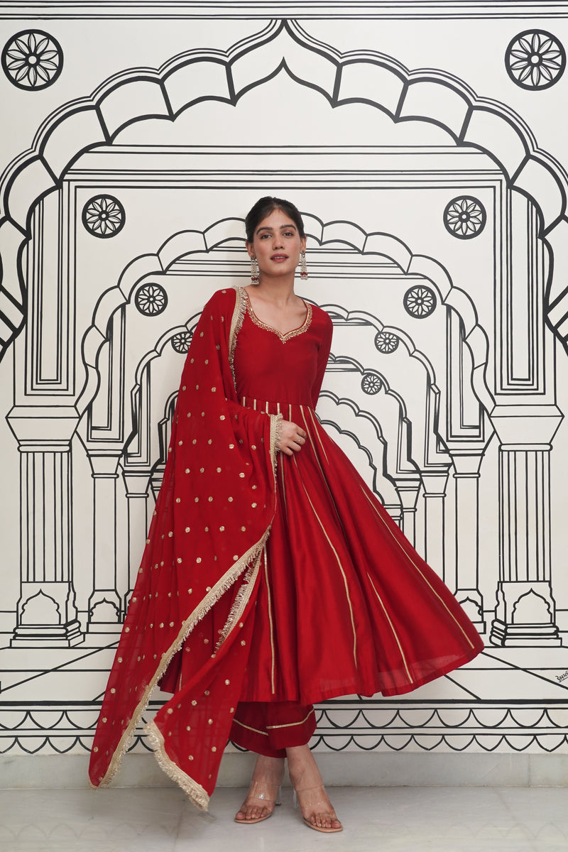 Afsana Maroon Anarkali Set