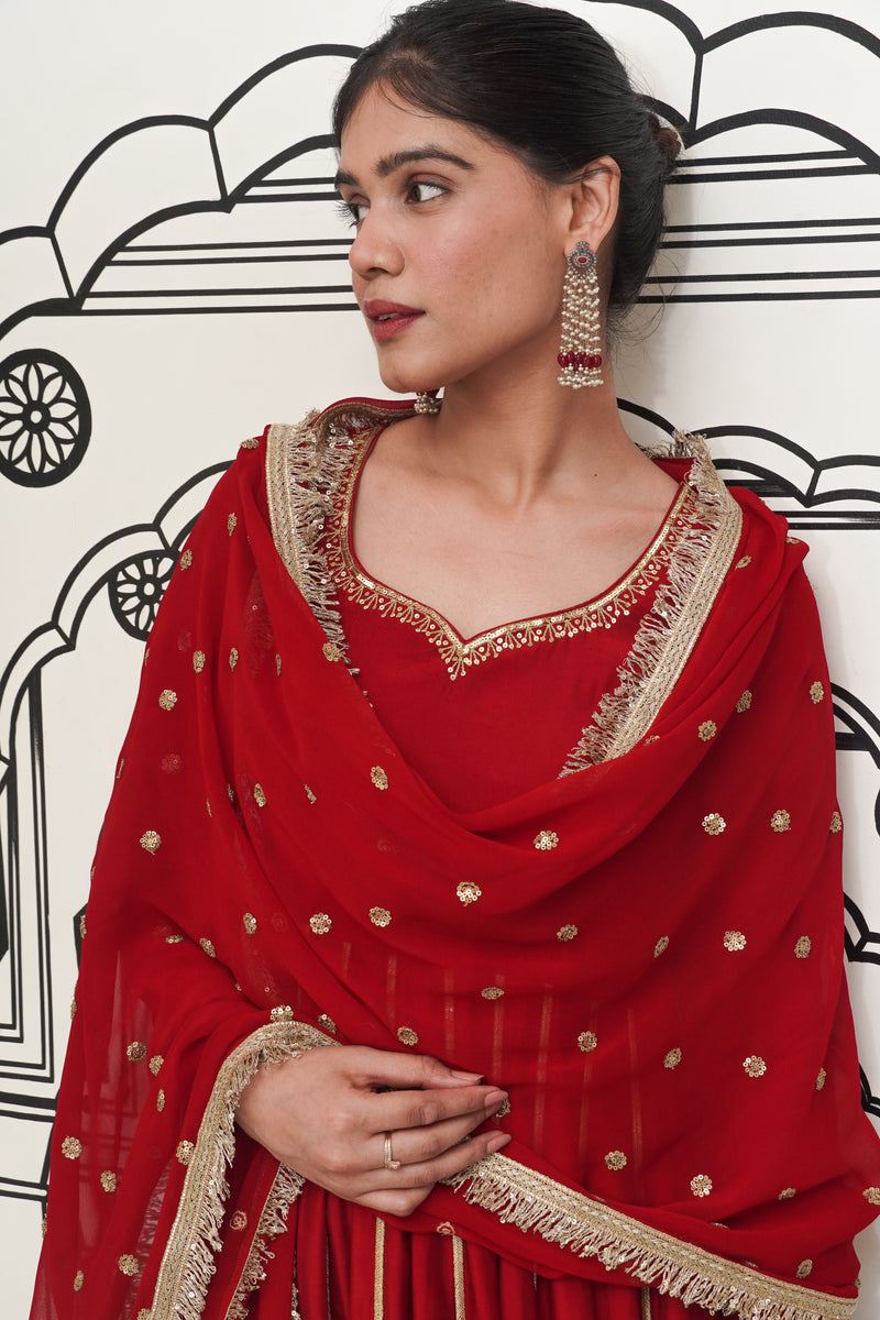 Afsana Maroon Anarkali Set