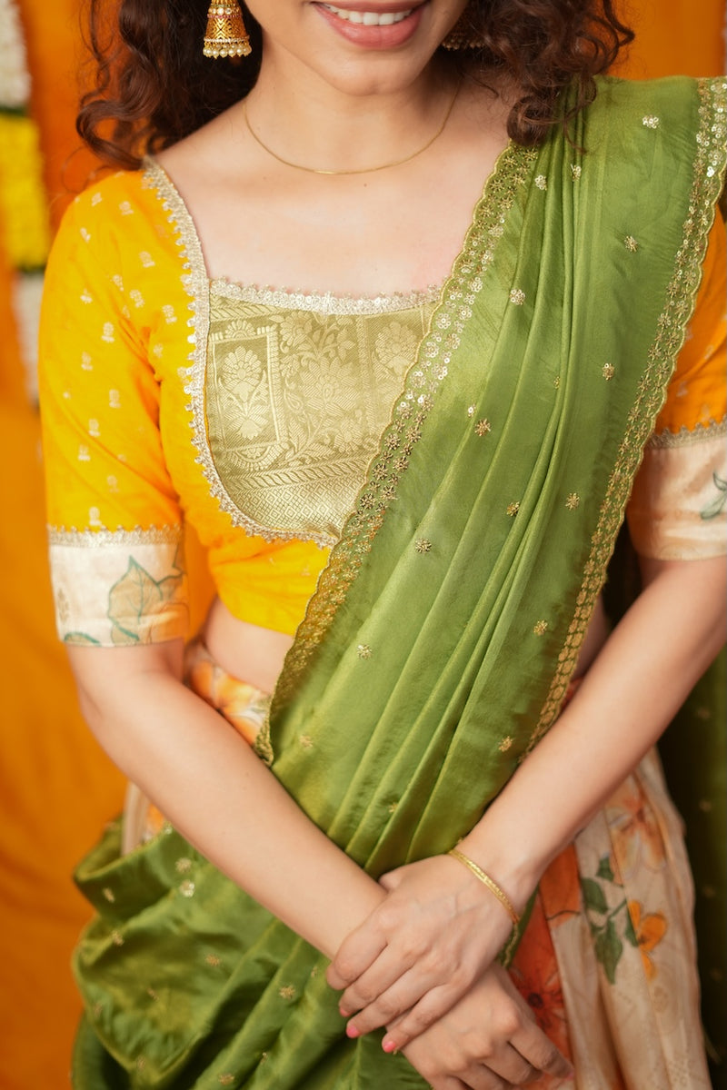 Harita Mustard & Floral Ivory Lehenga Set