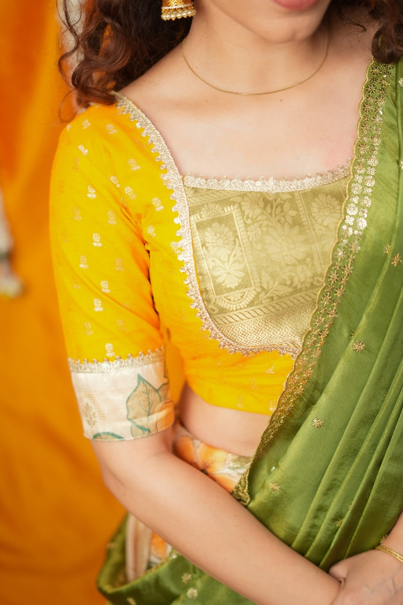 Harita Mustard & Floral Ivory Lehenga Set
