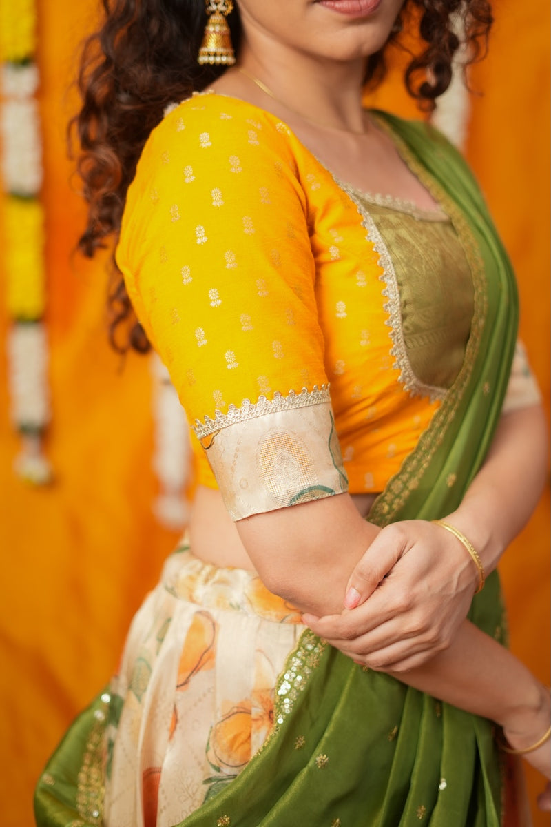 Harita Mustard & Floral Ivory Lehenga Set