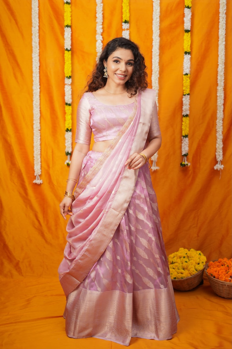 Aalaya Pink Banarasi Half Saree Set