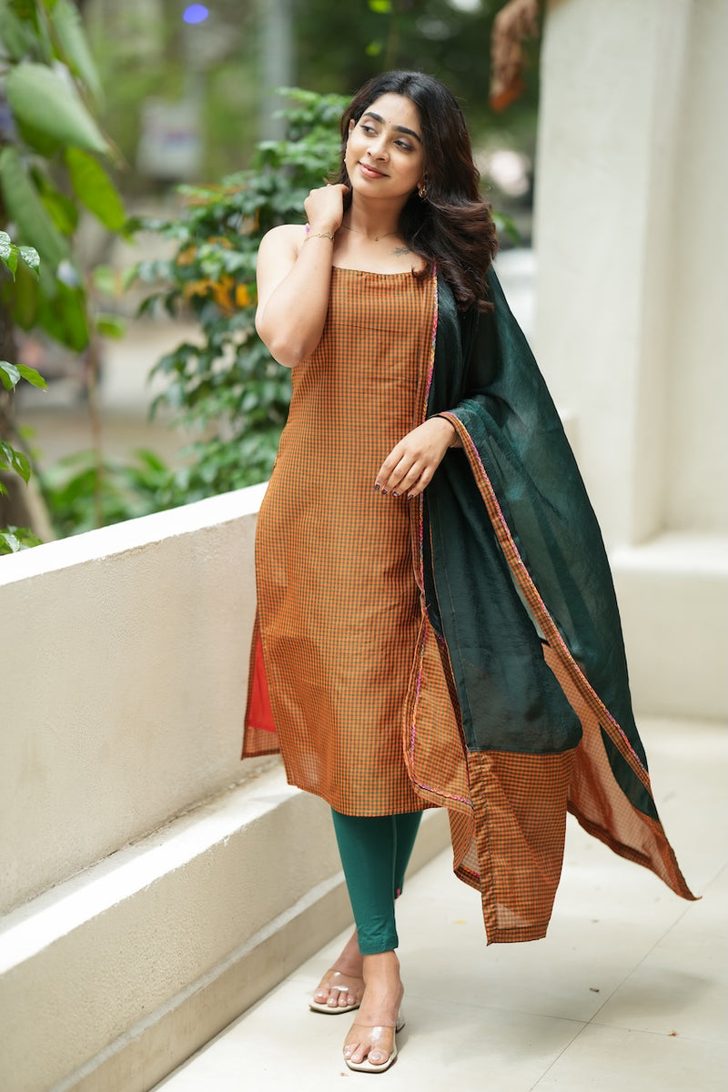 Narmada Rust with Green Kurti