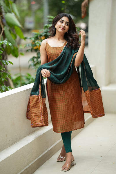 Narmada Rust with Green Kurti