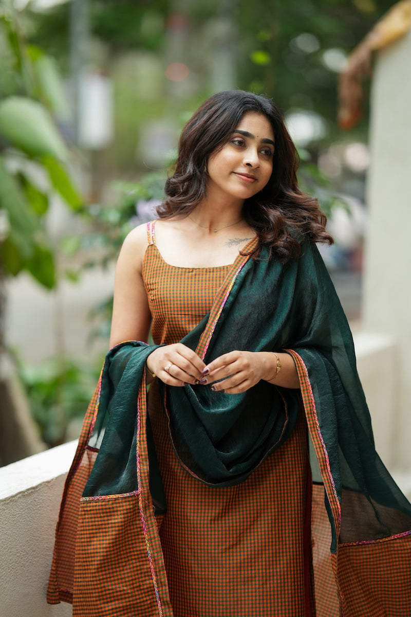 Narmada Rust with Green Kurti
