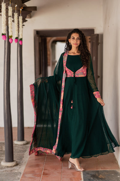 Ishani Green with Pink Georgette Dress