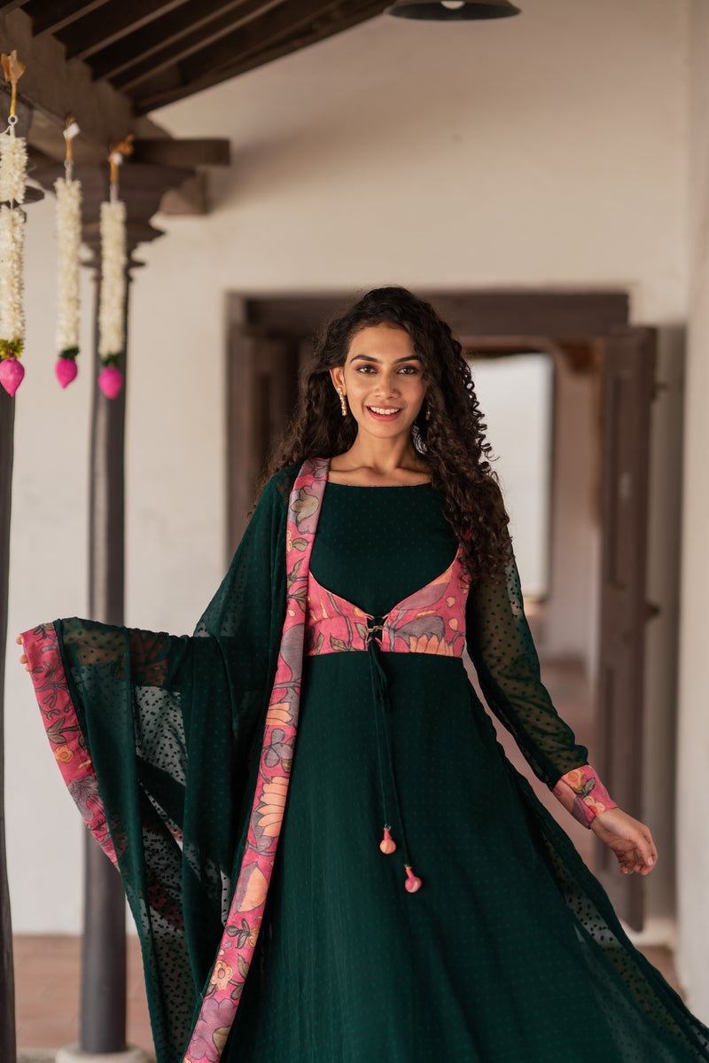 Ishani Green with Pink Georgette Dress