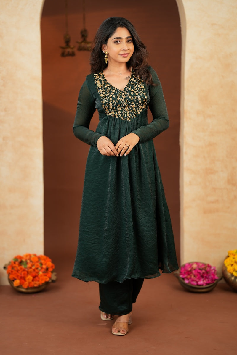 Upasanna Bottle Green Kurta Set