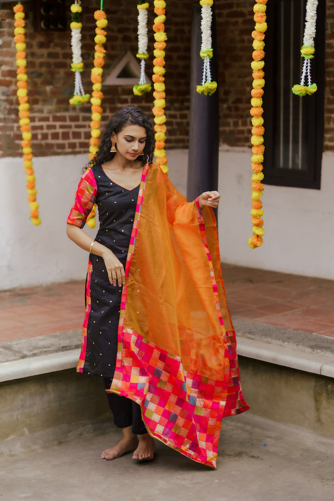 Pakistani Wedding Designer Black Dupatta Palazzo Kurta Indian Ethnic Kurti  Dress | eBay