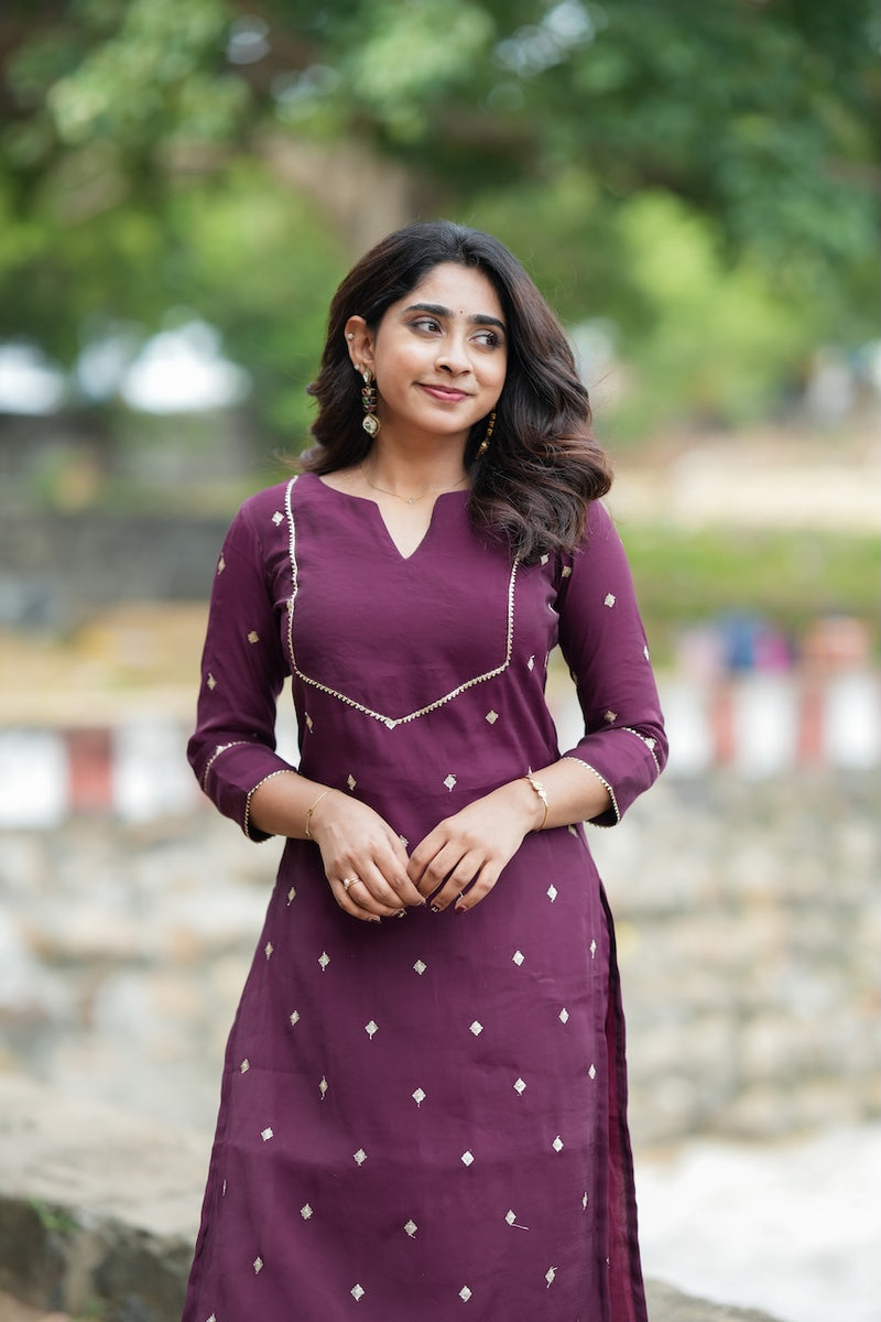 Meera Wine Kurti Set