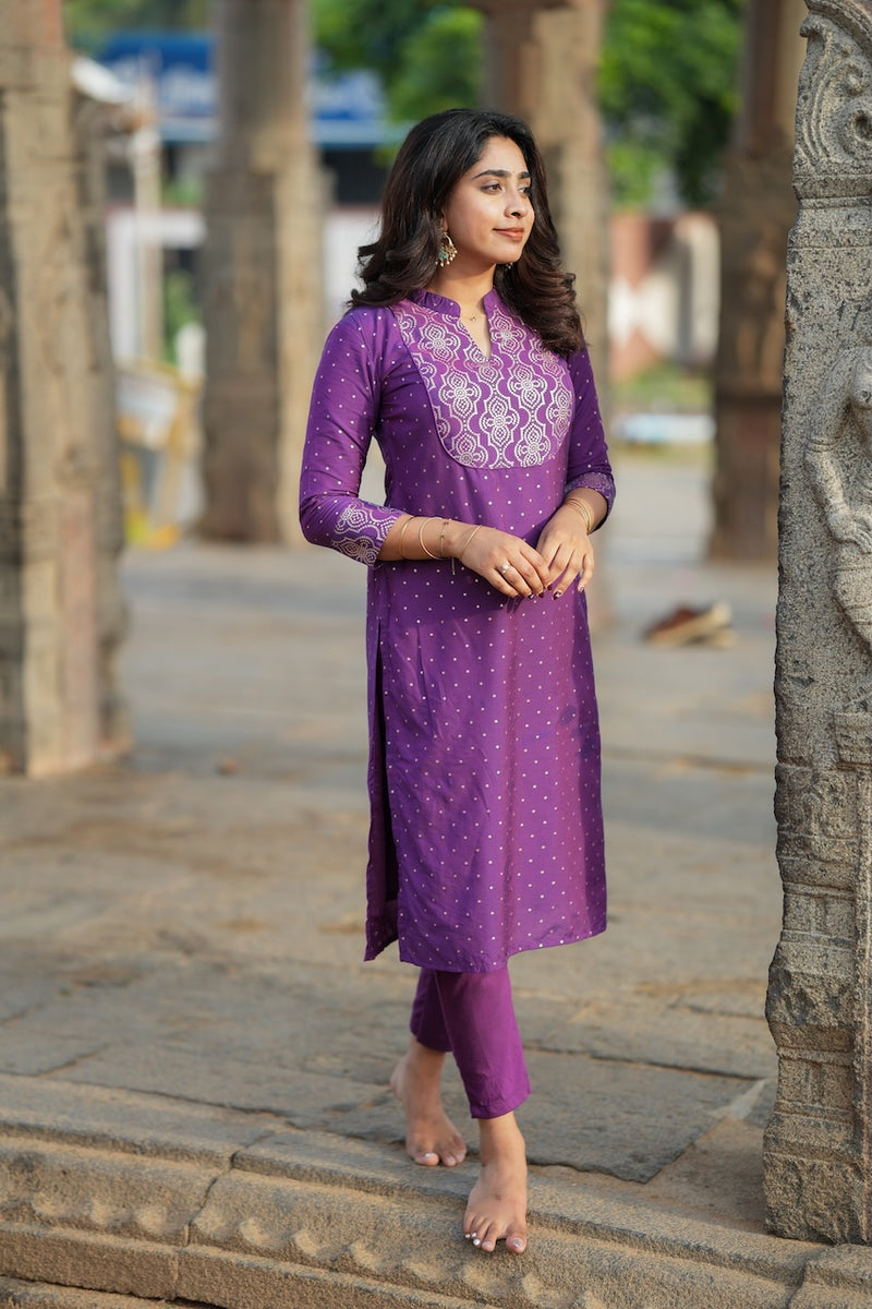 Pravya Wine Kurti Set