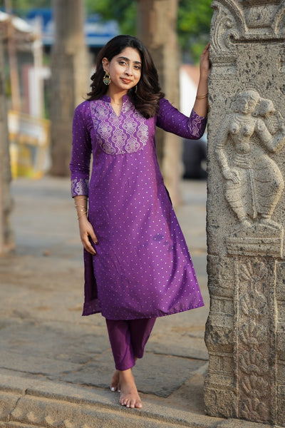 Pravya Wine Kurti Set