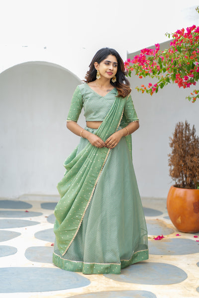 Anupama Mint Green Crop top & Skirt