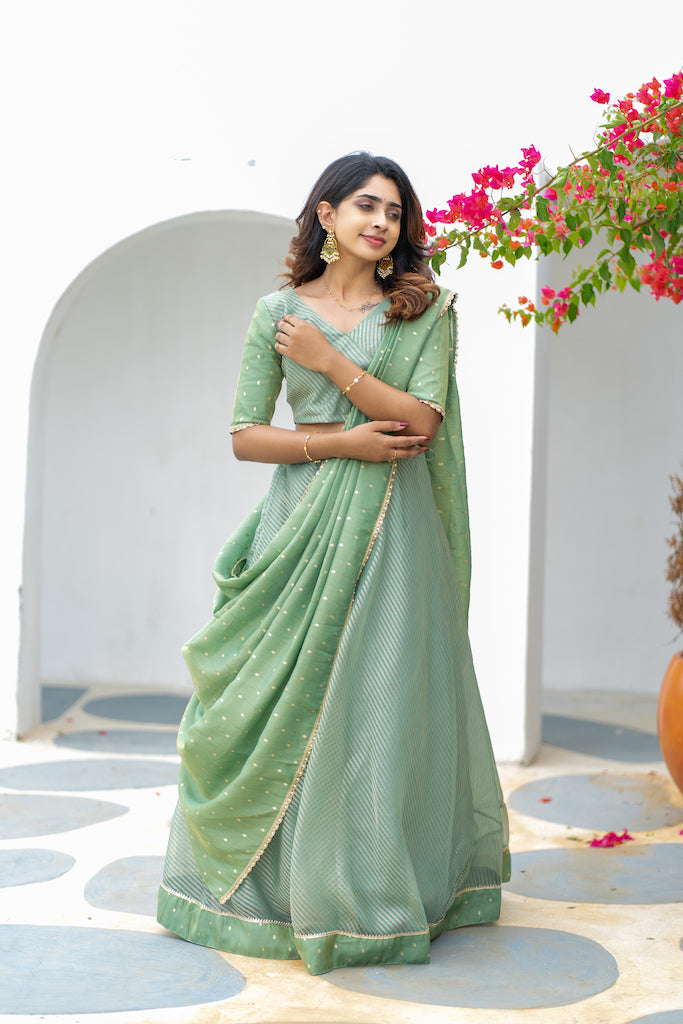 Anupama Mint Green Crop top & Skirt