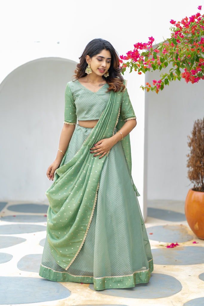 Anupama Mint Green Crop top & Skirt