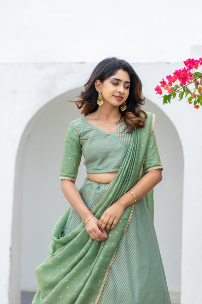 Anupama Mint Green Crop top & Skirt