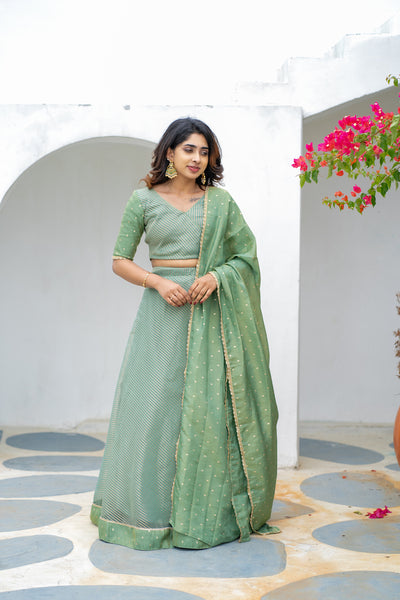 Anupama Mint Green Crop top & Skirt