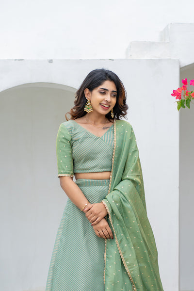 Anupama Mint Green Crop top & Skirt