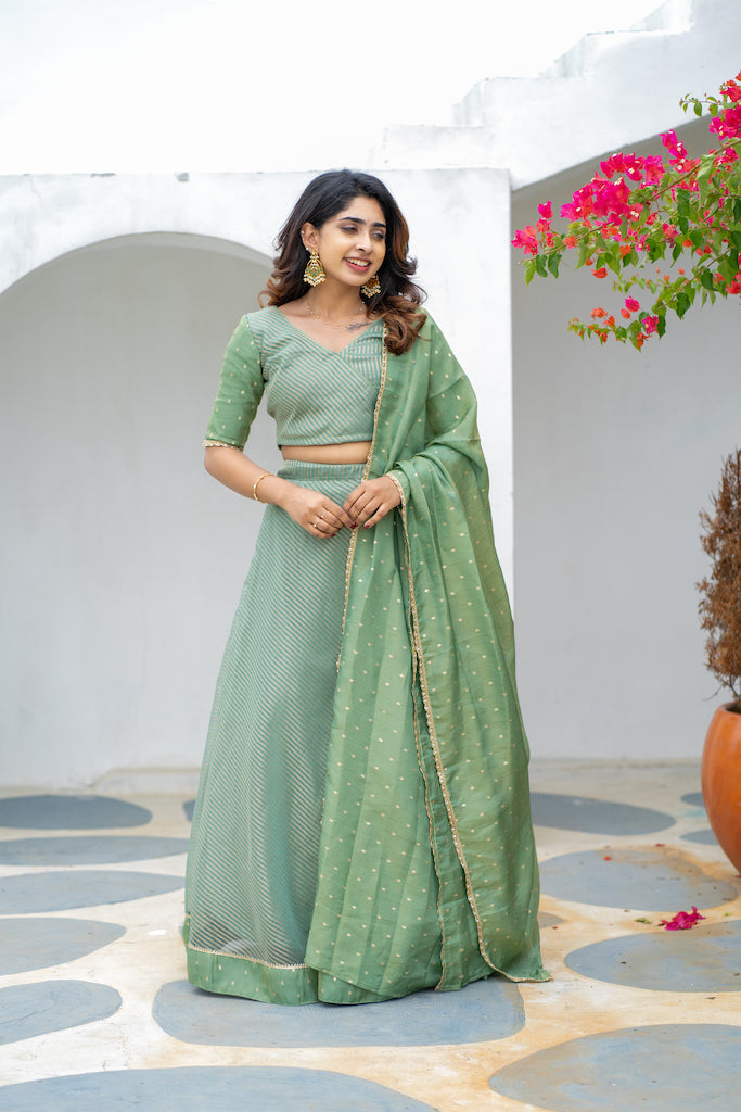 Anupama Mint Green Crop top & Skirt